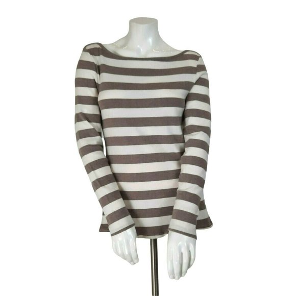 Old Navy Tops - Old Navy Tan & Ivory Long Sleeve Striped Boat Neck Cozy Modal Blend Top